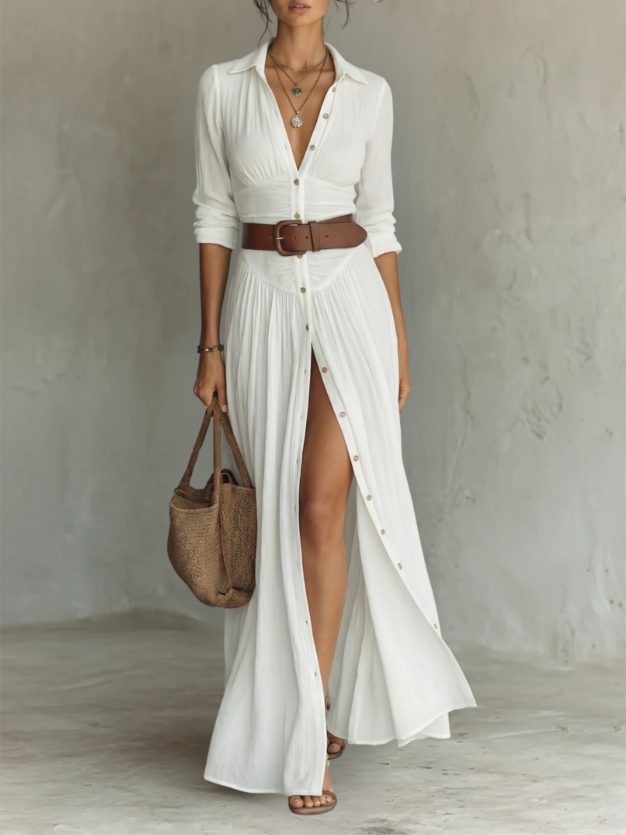 Valérie | Vestido largo con cuello de solapas y manga larga