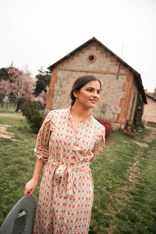 Vestido camisero de algodón con manga francesa abullonada | Emma