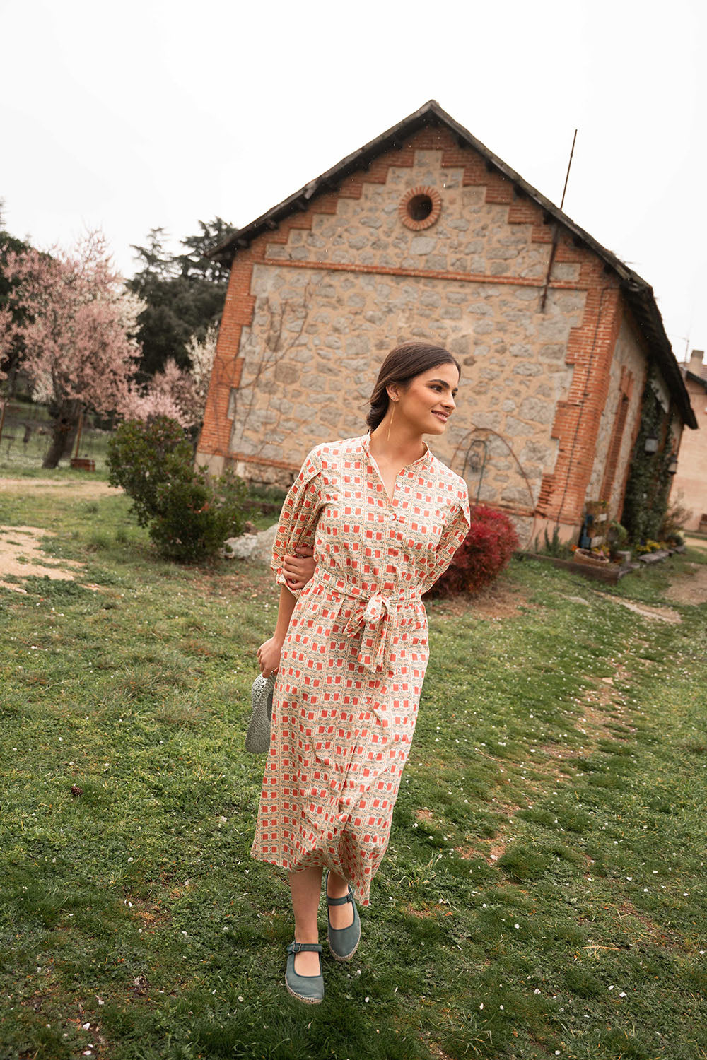 Vestido camisero de algodón con manga francesa abullonada | Emma
