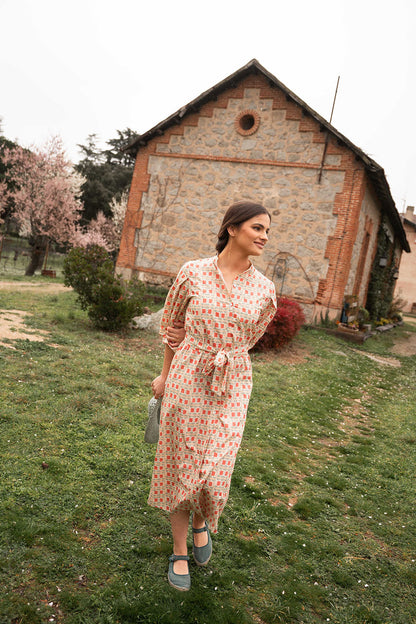 Vestido camisero de algodón con manga francesa abullonada | Emma