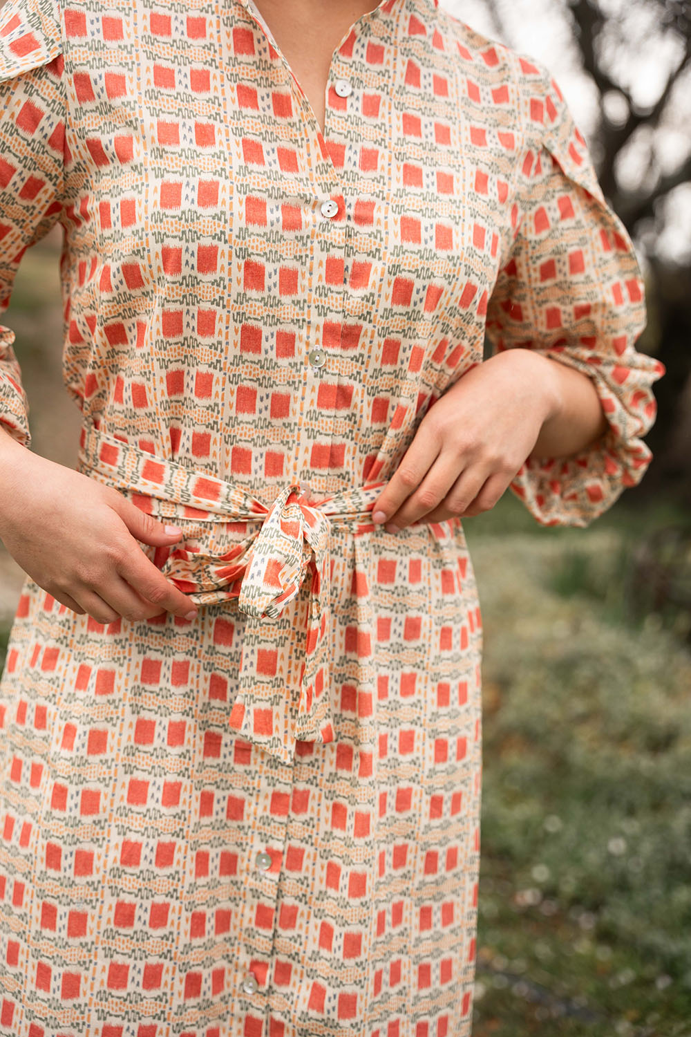 Vestido camisero de algodón con manga francesa abullonada | Emma