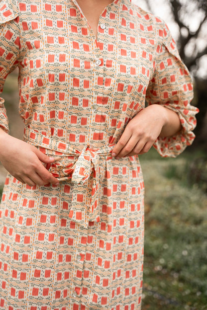 Vestido camisero de algodón con manga francesa abullonada | Emma