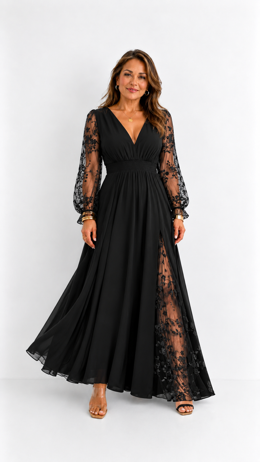 Vestido Celeste – Elegancia Romántica con Encaje