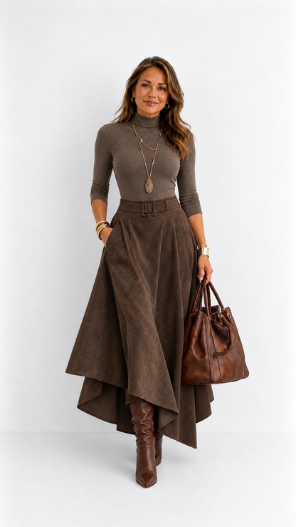 VALENTINA | Conjunto Elegante de Cuello Alto y Falda Asimétrica