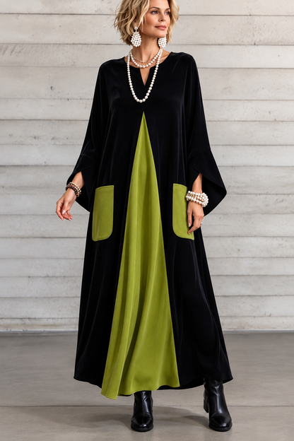 Gisèle | Vestido de terciopelo con bloques de color, elegante y artístico