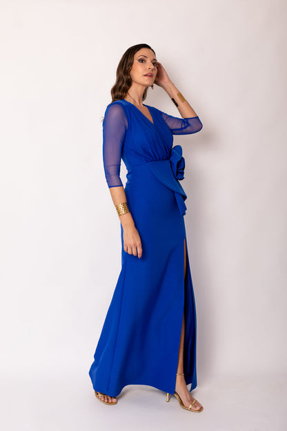 Vestido largo maxi flor azul