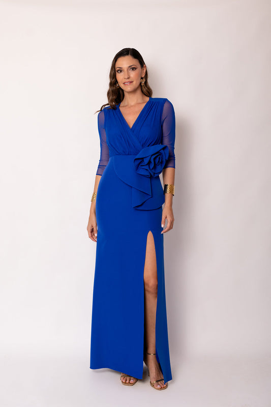 Vestido largo maxi flor azul