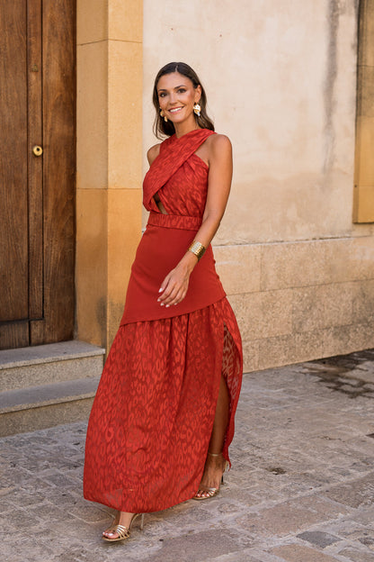 Vestido  largo halter doble falda