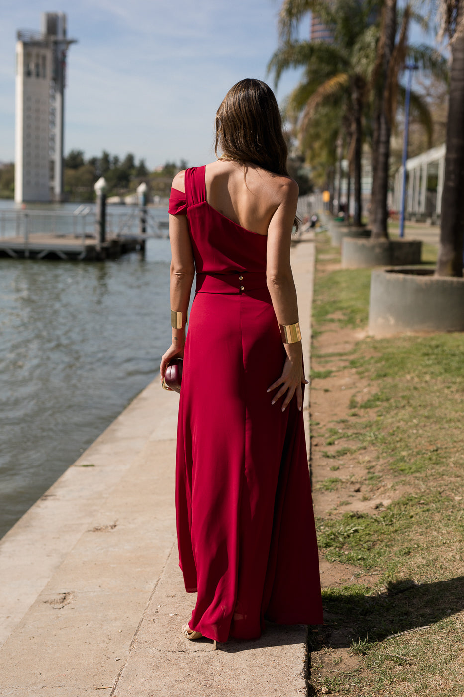 Vestido  largo asimétrico doble tirante