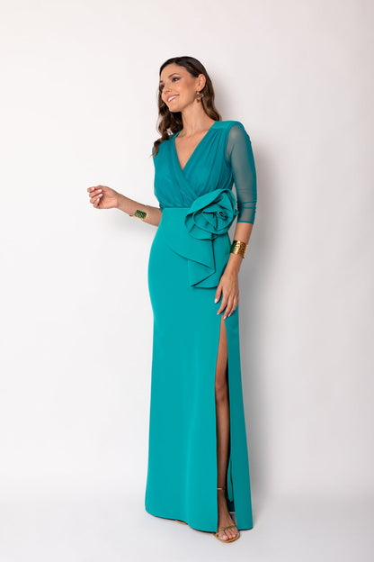 Vestido largo maxi flor verde