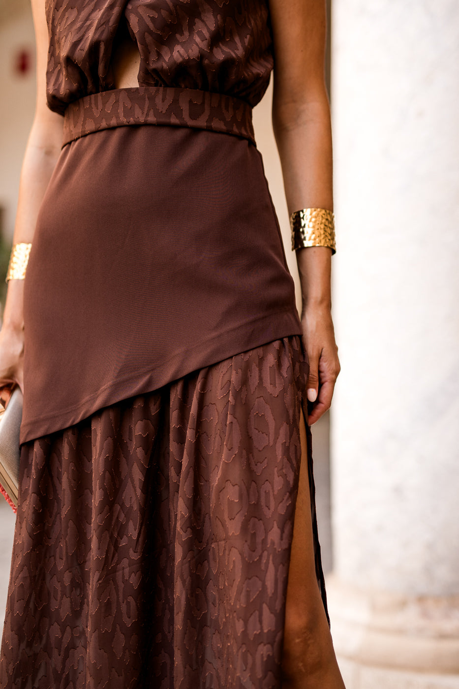 Vestido  largo halter doble falda marrón
