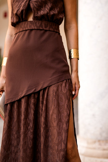 Vestido  largo halter doble falda marrón