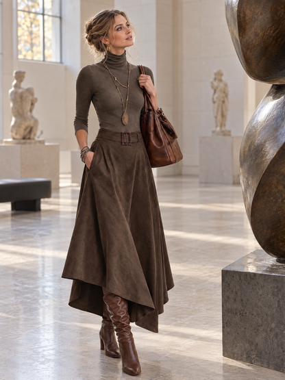 VALENTINA | Conjunto Elegante de Cuello Alto y Falda Asimétrica