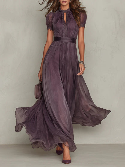 Zoé | Vestido largo violeta de gasa con escote de lágrima