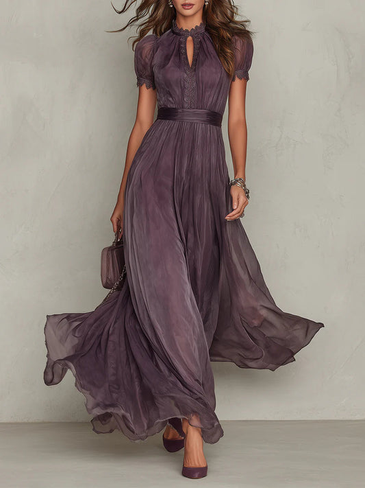 Zoé | Vestido largo violeta de gasa con escote de lágrima