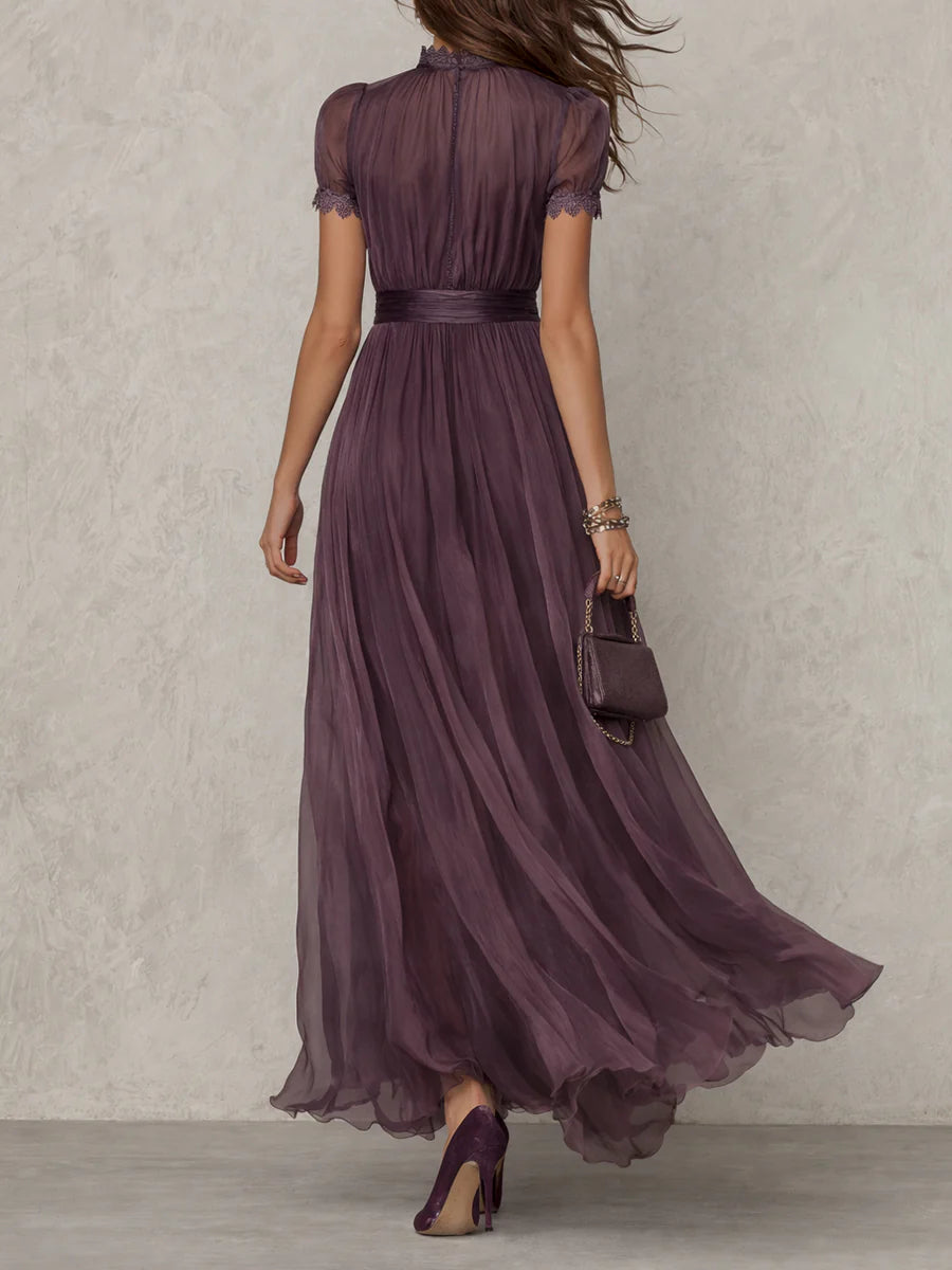 Zoé | Vestido largo violeta de gasa con escote de lágrima