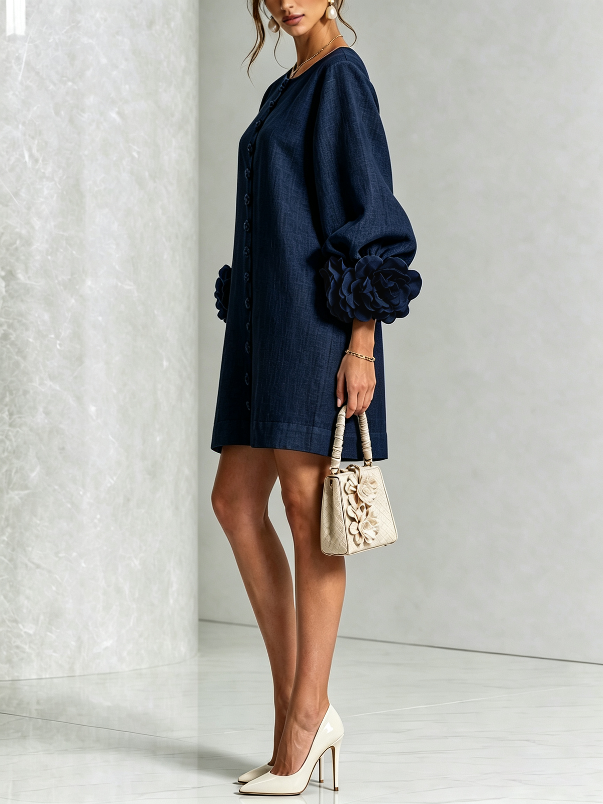 Amara | Vestido corto elegante con botones florales