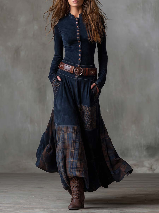 Élise | Vestido largo de antelina con cinturón