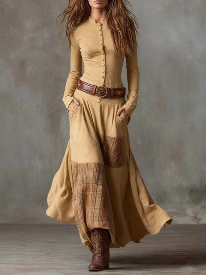 Élise | Vestido largo de antelina con cinturón