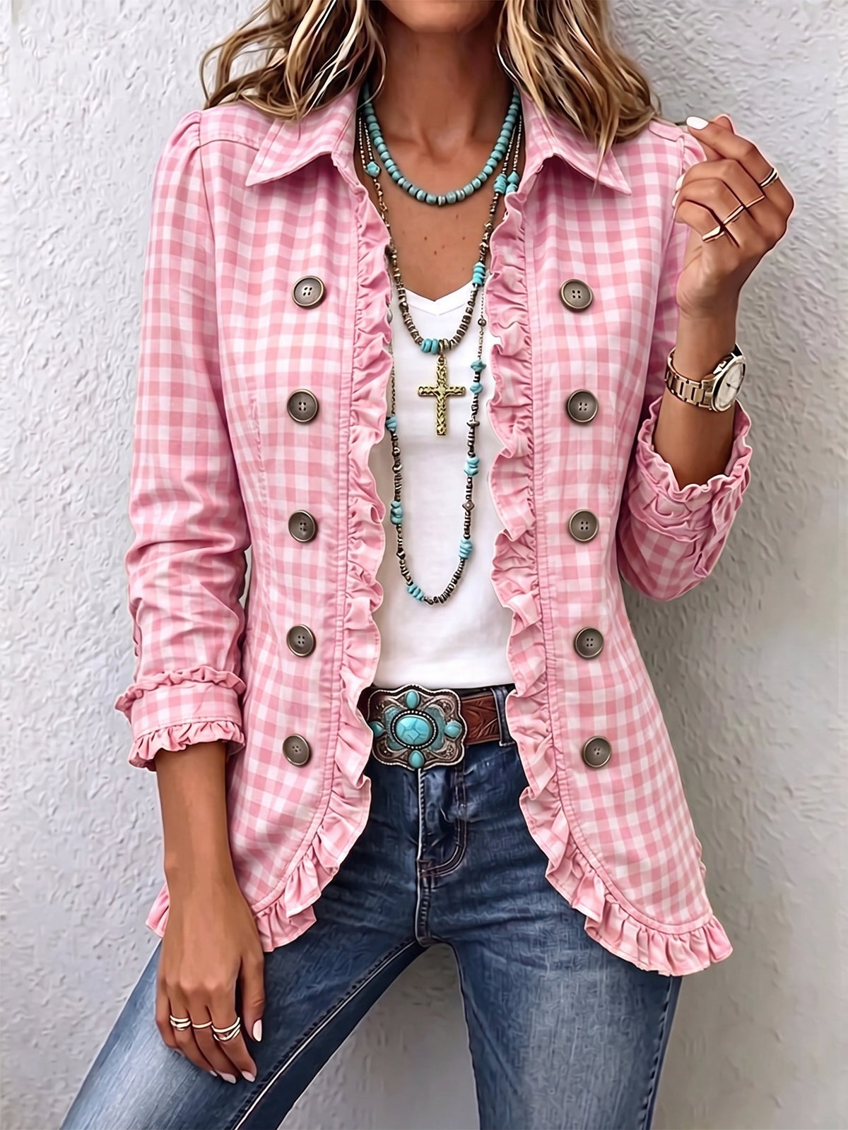 Candida | Chaqueta de cuadros con volantes