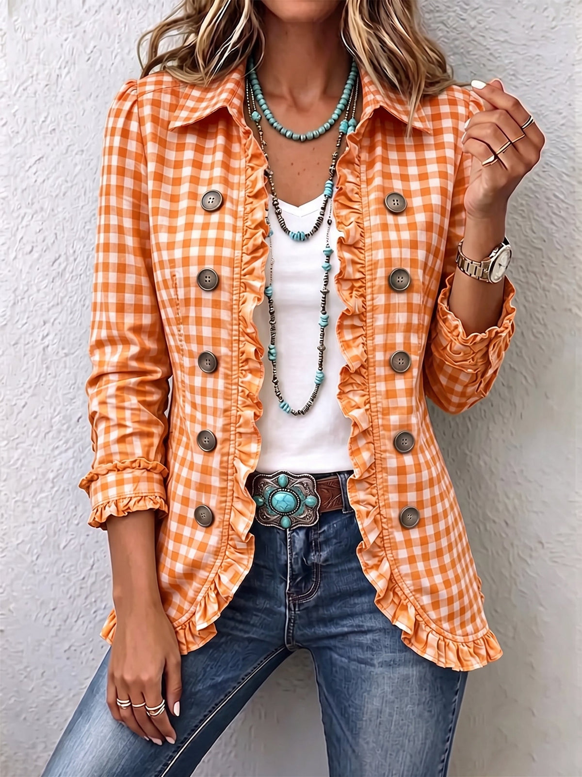Candida | Chaqueta de cuadros con volantes
