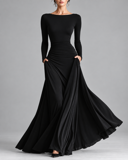 Celeste | Vestido largo de manga larga con bolsillos