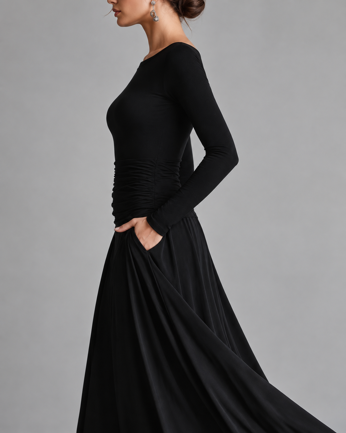 Celeste | Vestido largo de manga larga con bolsillos