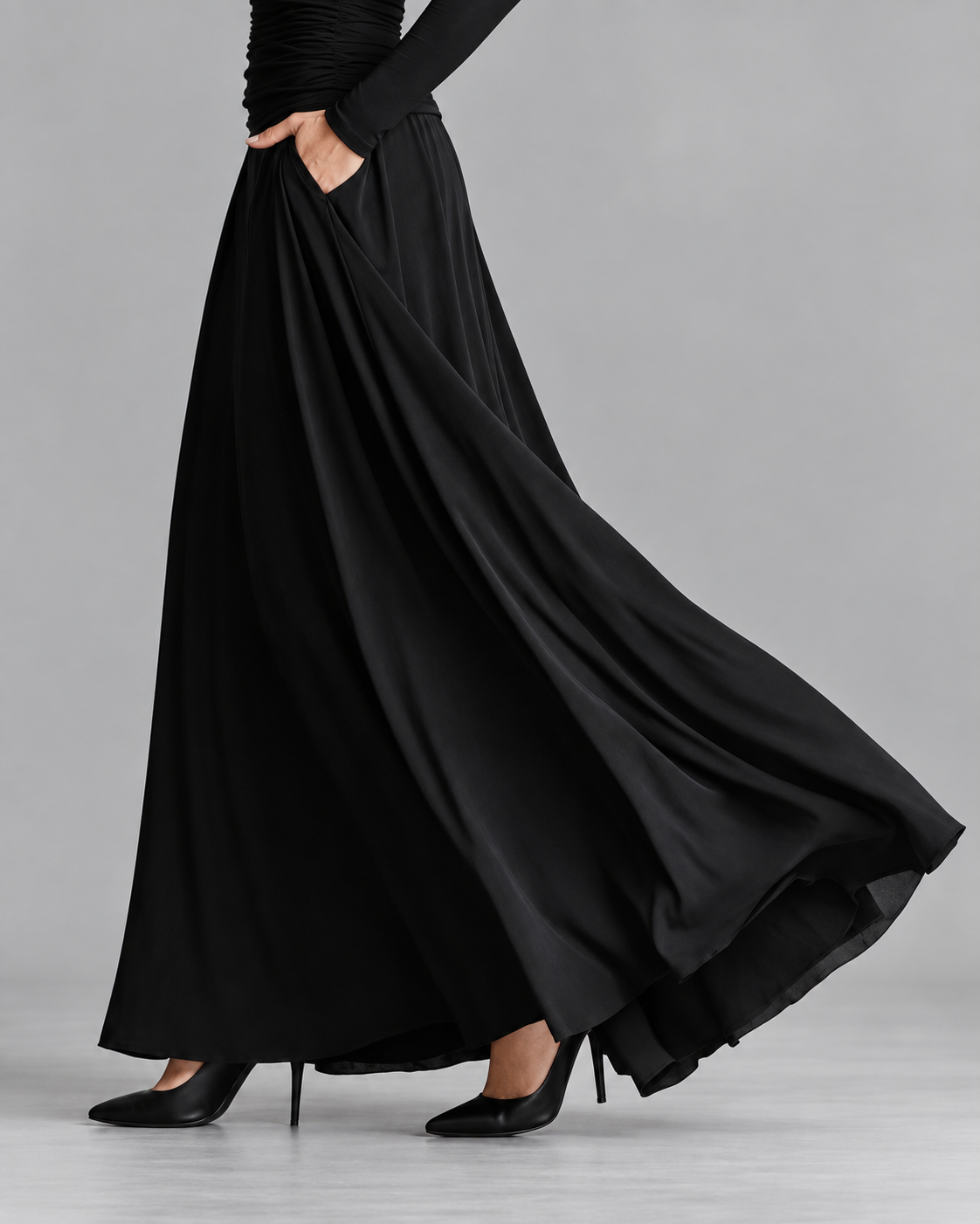 Celeste | Vestido largo de manga larga con bolsillos