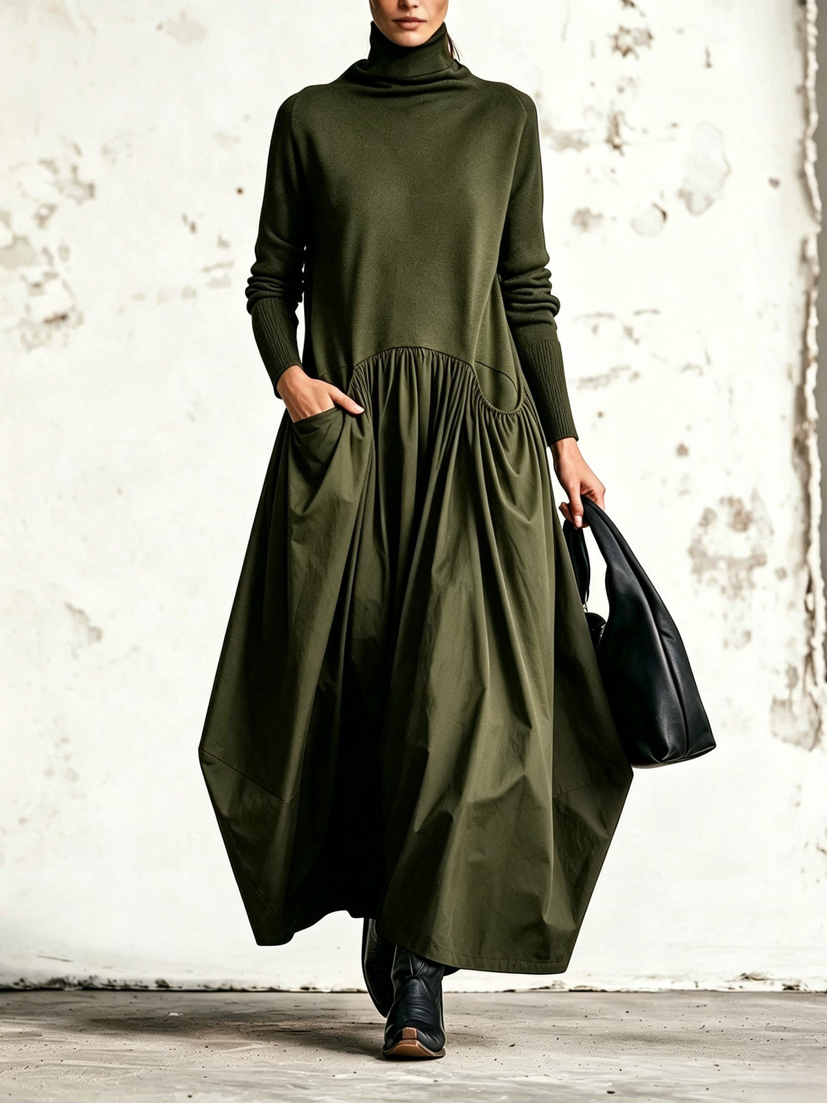 Odetta | Vestido largo holgado con cuello alto