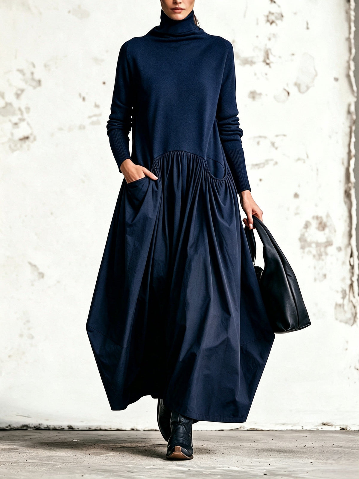 Odetta | Vestido largo holgado con cuello alto