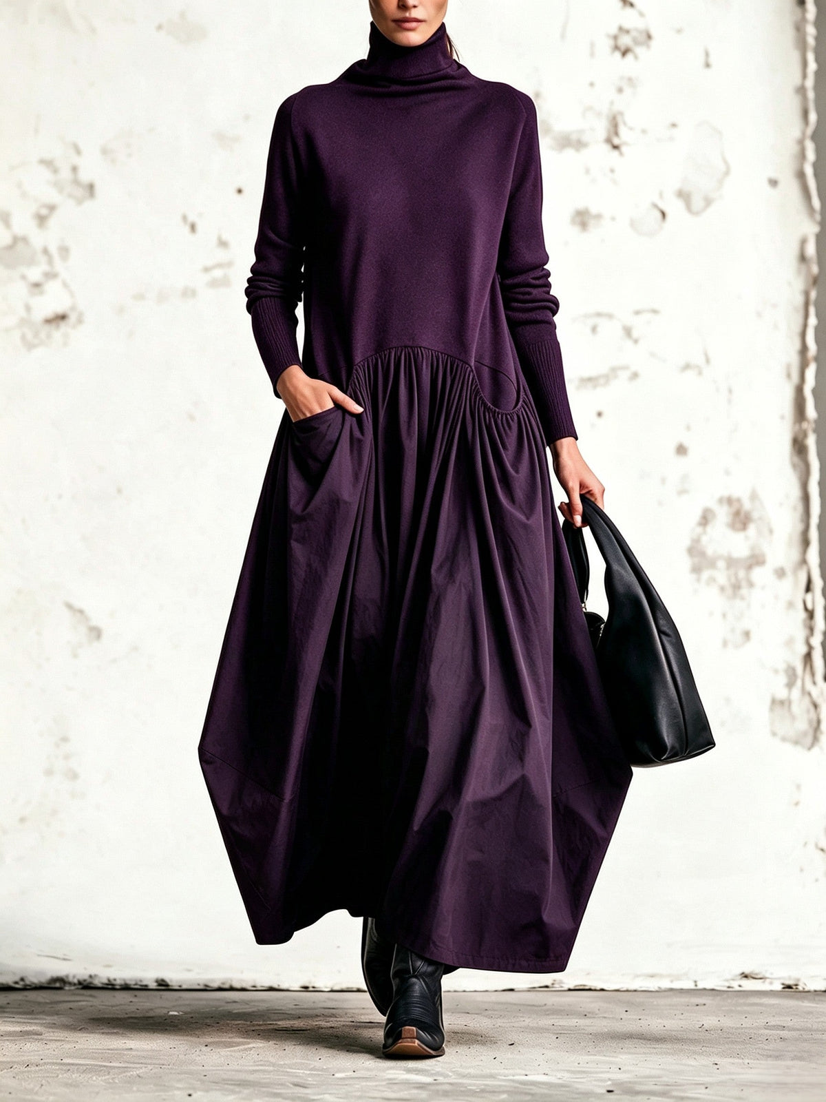 Odetta | Vestido largo holgado con cuello alto