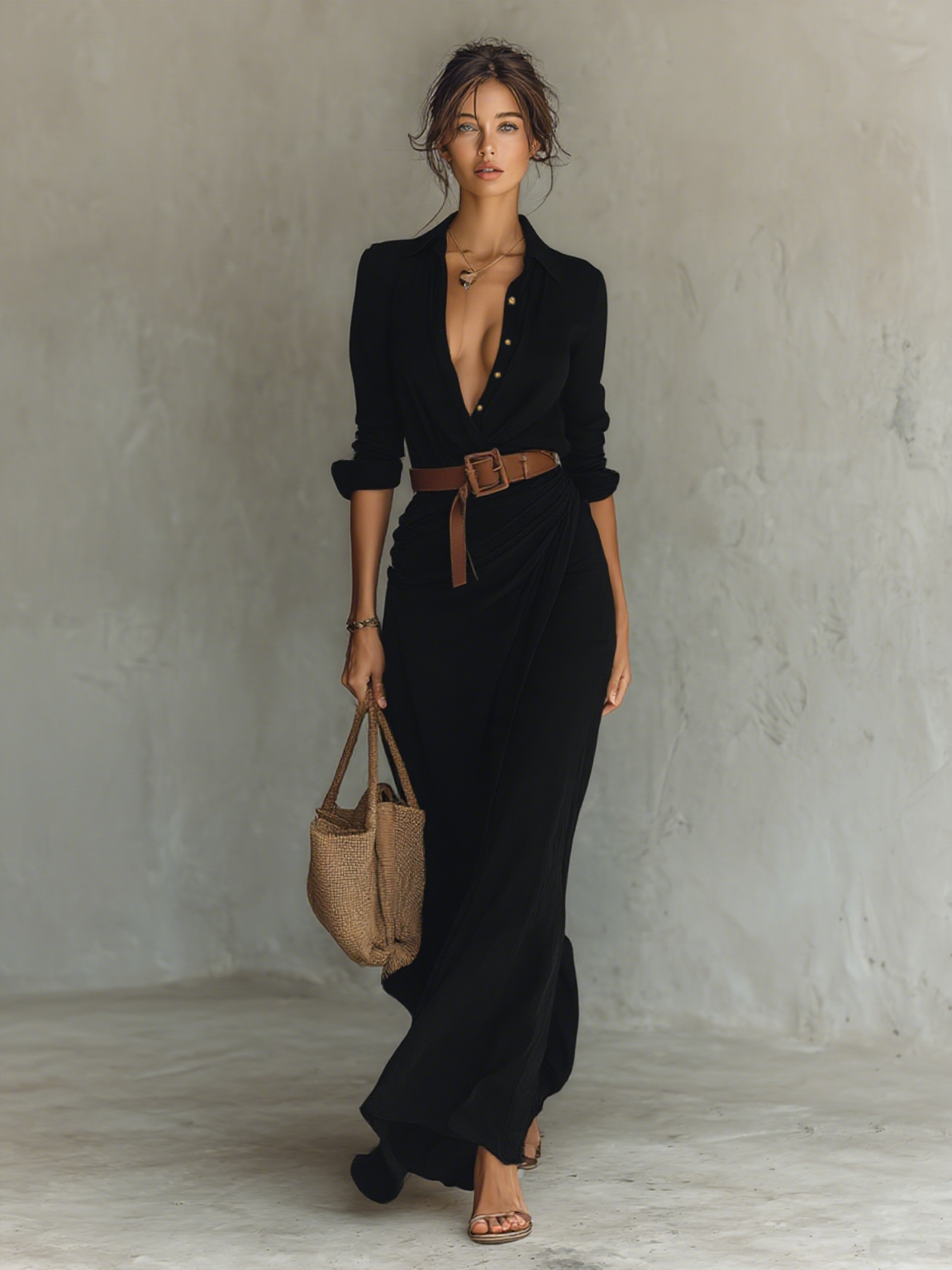 Valentino | Vestido largo con cuello de solapas