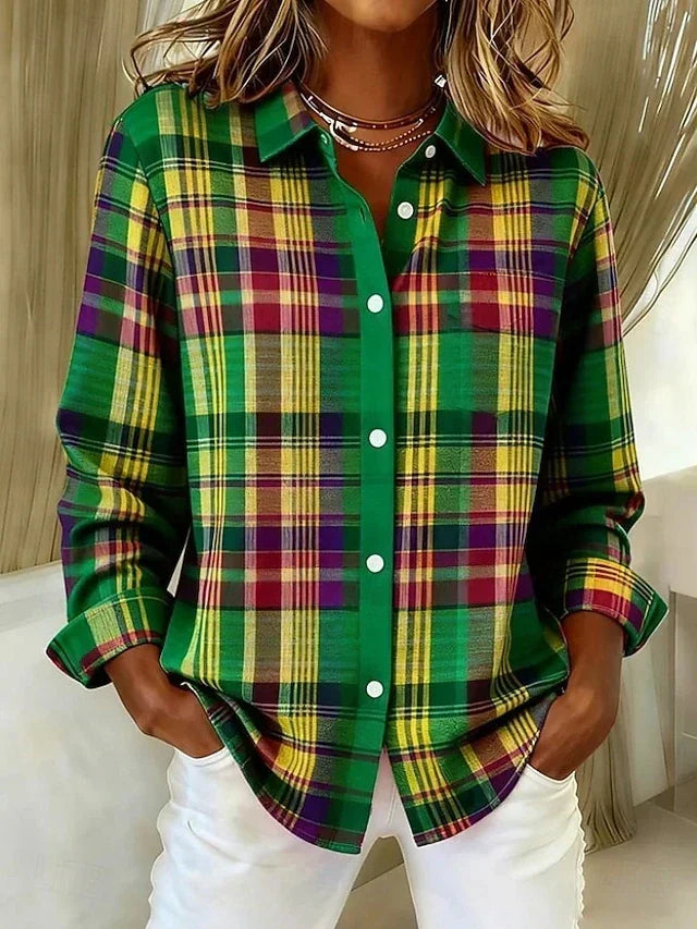 Dulcie™ | Blusa vintage de cuadros con botones — Verde