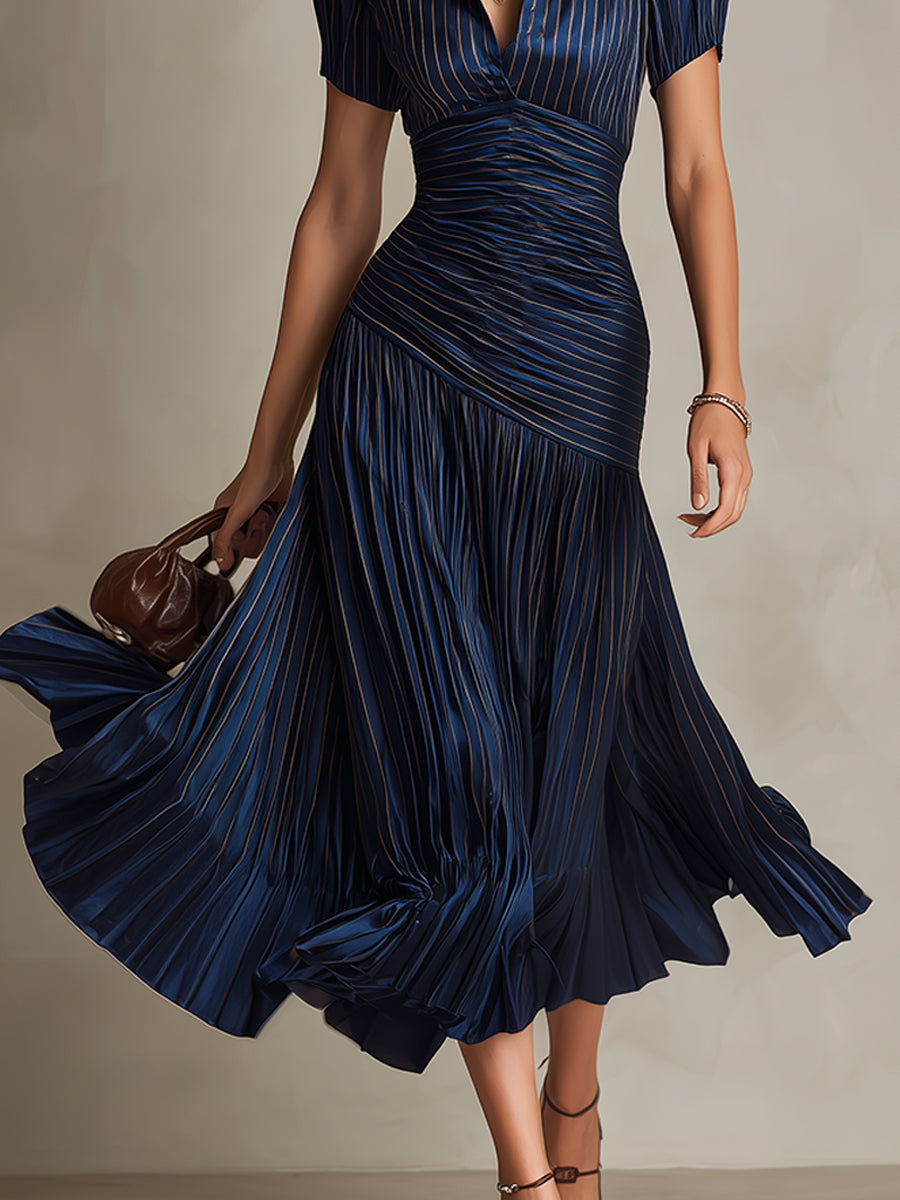 Adriana · Vestido midi satinado a rayas retro