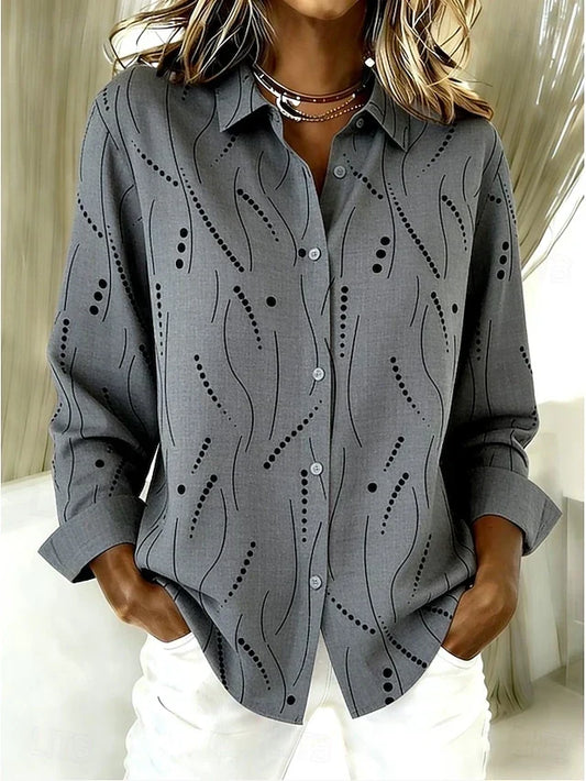Pernella™ | Blusa de líneas de puntos y corte relajado — Gris
