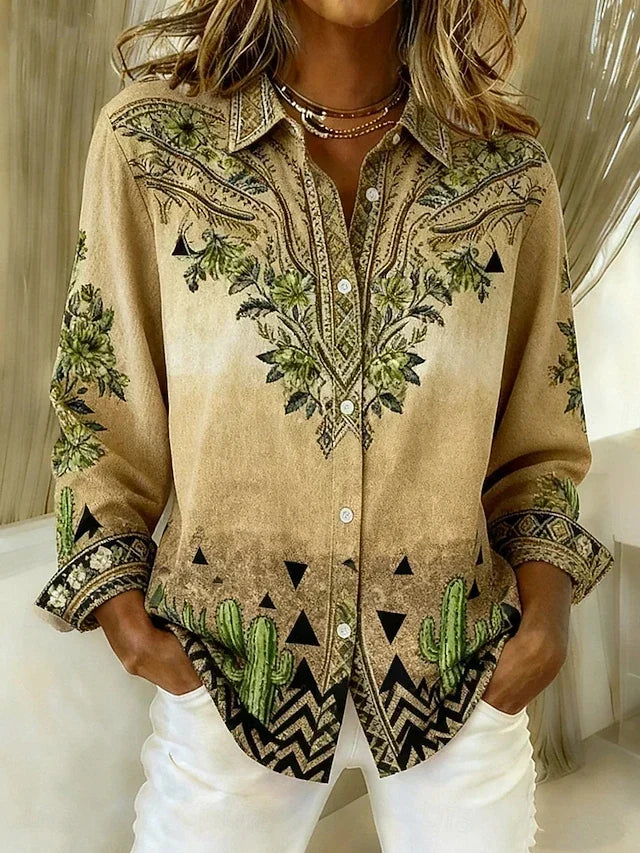Tucson™ | Blusa floral vintage de inspiración western con botones — Verde