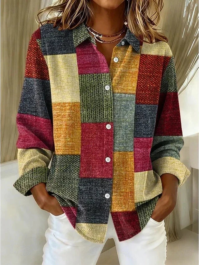 Merritt™ | Blusa vintage de patchwork con botones — Marrón