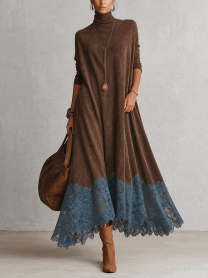 ISABELLA | Vestido Largo de Estilo Vintage con Cuello Alto y Encaje Floral