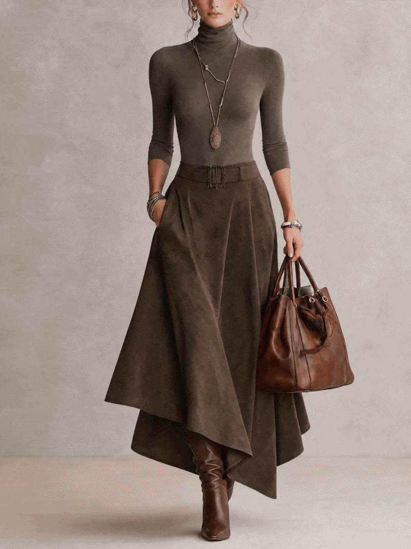 VALENTINA | Conjunto Elegante de Cuello Alto y Falda Asimétrica