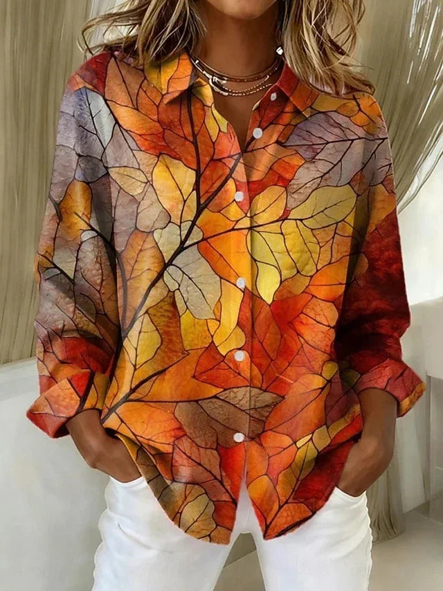 Melrose™ | Blusa vintage de estampado botánico con botones — Rojo