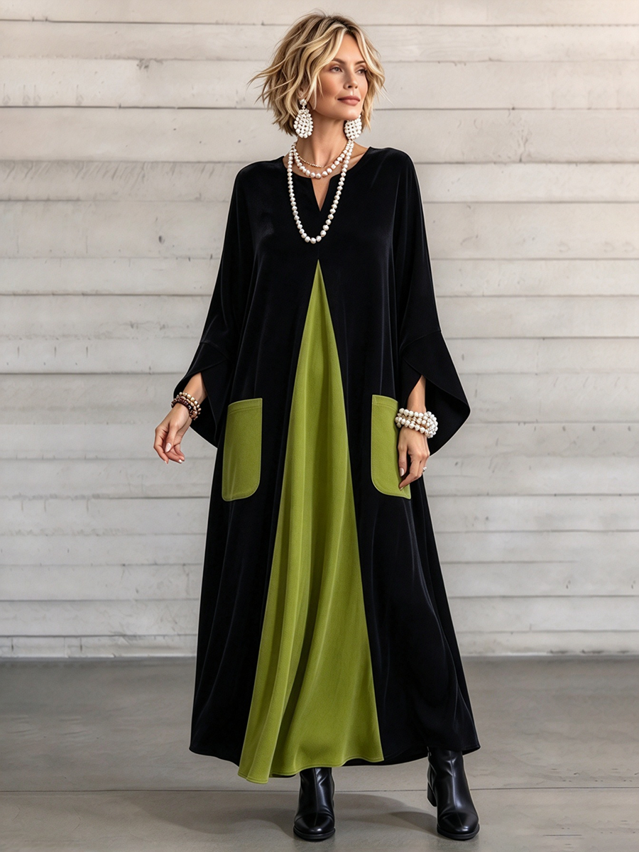Gisèle | Vestido de terciopelo con bloques de color, elegante y artístico