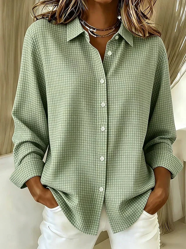Hillrose™ | Blusa de cuadros vichy con botones — Verde salvia