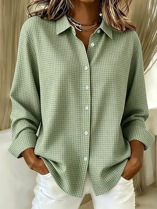Hillrose™ | Blusa de cuadros vichy con botones — Verde salvia