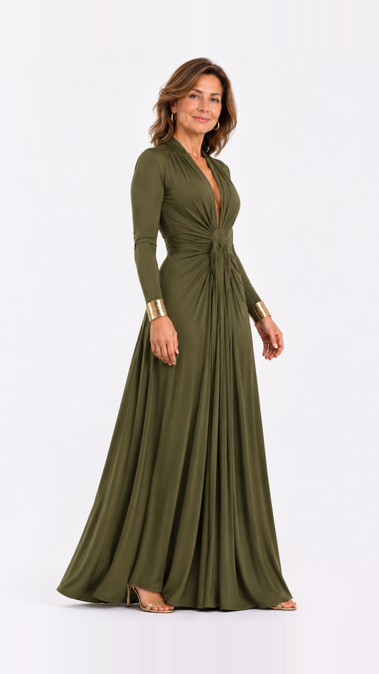 Vimmer | Vestido Maxi Elegante de Escote Profundo y Caída Fluida.